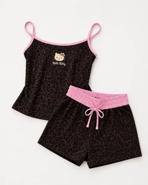 Leopar Desenli Pembe Detaylı Hello Kitty takımı