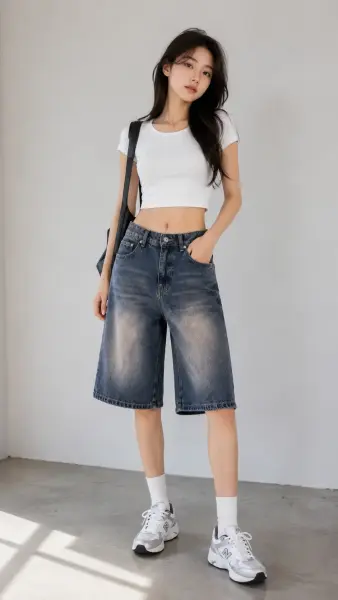 Eskitme Yıkamalı Mavi Denim Kapri